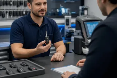 Chaveiro fabricando chaves codificadas em Valinhos, com foco na ferramenta e no processo de confecção.