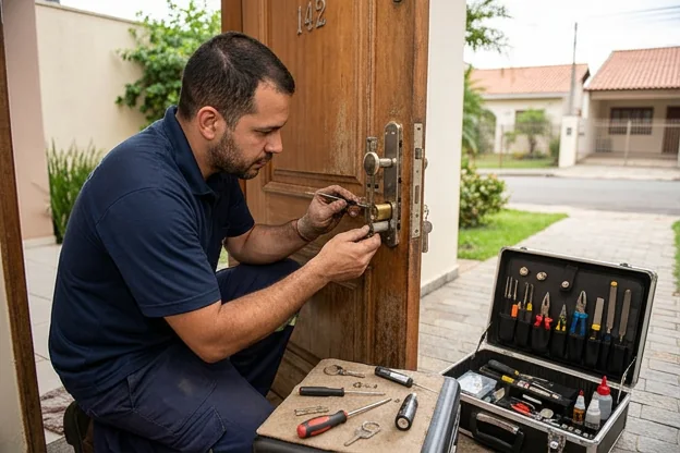 Profissional cuidando da manutenção de uma fechadura em Valinhos.